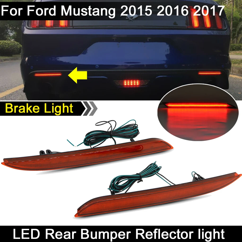 

2pcs For Ford Mustang 2015 2016 2017 LED Rear Bumper Reflector Light Red Brake Stop Lights Tail Lamp