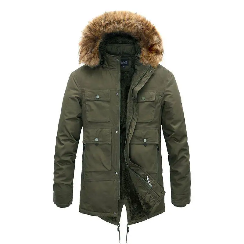 

New winter long mid-length cotton jacket jacket men's cotton jacket plus velvet thick warm cotton jacket