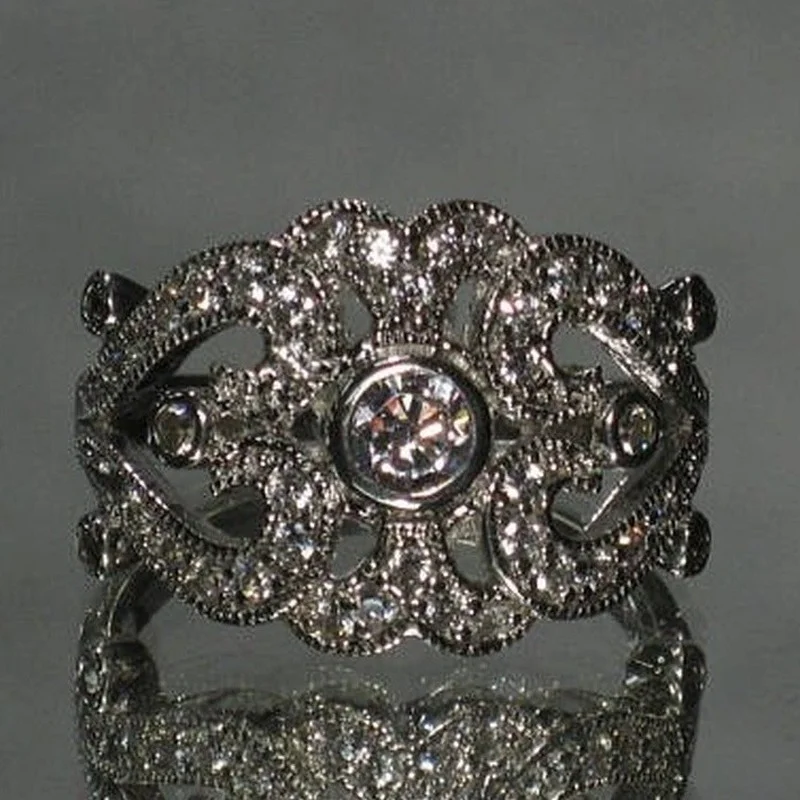 

Antique Style 925 Sterling Silver Engagement Princess Bride Ring Love Diamond Size 6-10