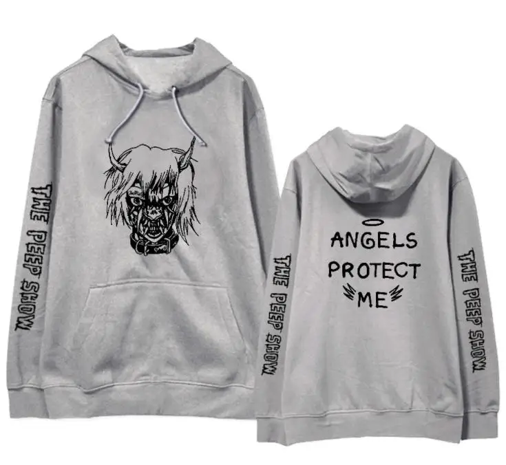 

Fashion hip hop lil peep angels protect me same printing pullover hoodies unisex fleece/thin loose sweatshirt 5 colors