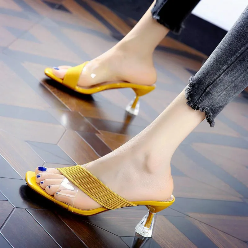

Сандалии женские на нескользящем толстом каблуке, Босоножки с открытым носком, вязаные туфли на высоком каблуке, однотонные, в Корейском ст...