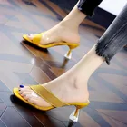 Сандалии женские на нескользящем толстом каблуке, Босоножки с открытым носком, вязаные туфли на высоком каблуке, однотонные, в Корейском стиле, лето 2020