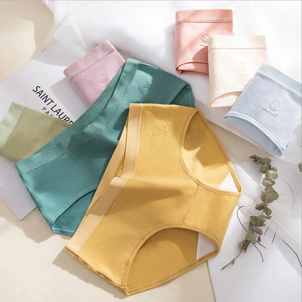 

Antibacterial Panties Cotton Seamless Women's Lingerie Knickers Japanese Mid-waist Triangle Solid Color M-XL Female Underpants