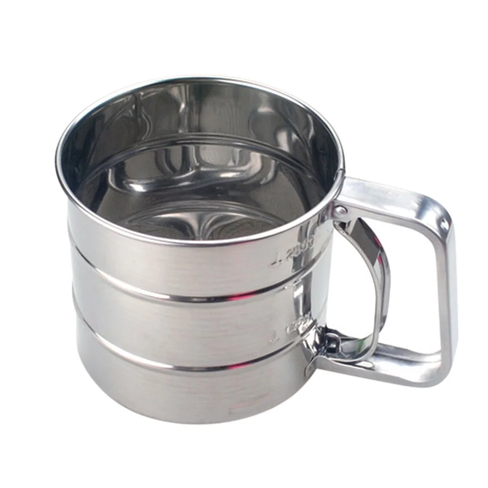 

Stainless Steel Shaker Sieve Cup Mesh Crank Flour Sifter With Measuring Scale For Flour Icing Sugar Kitchen Tool