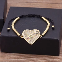 top quality luxury handmade vintage rope jewelry adjustable zircon heart shape birthday party jewelry bangle gifts for mama