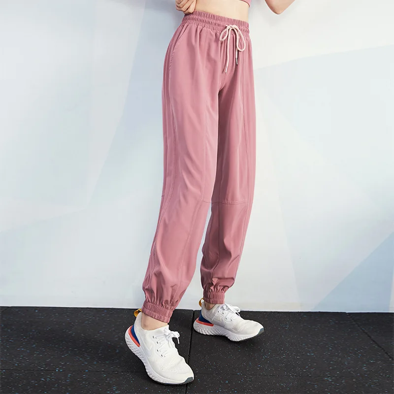Женские спортивные штаны с высокой талией свободные однотонные брюки для бега