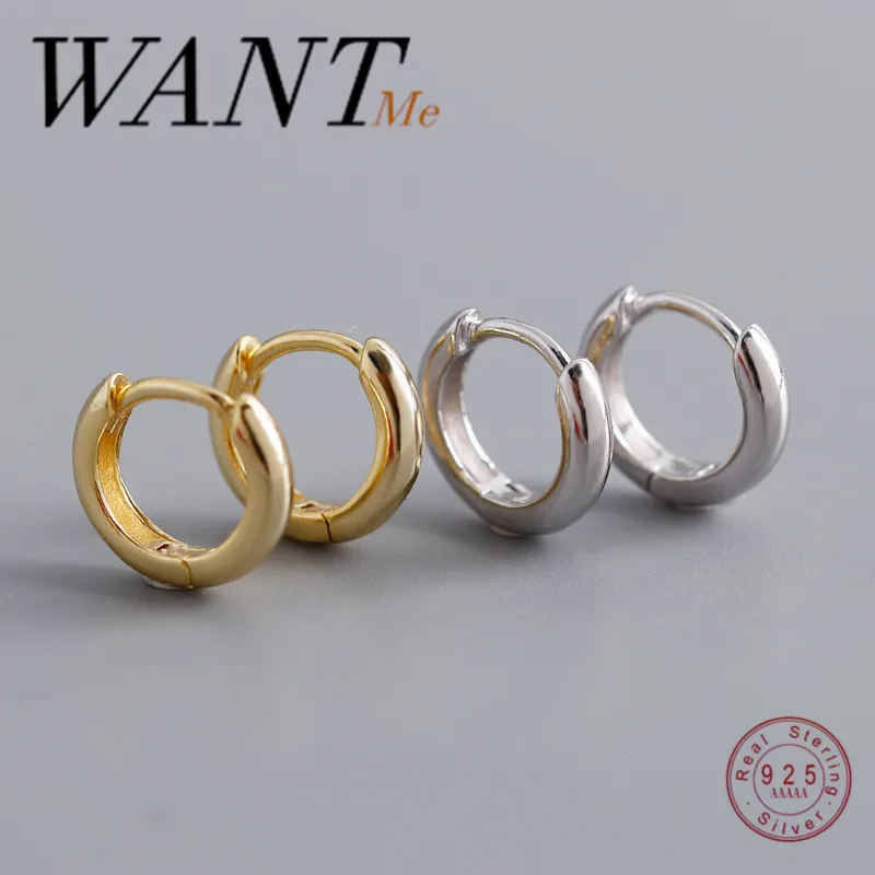 

WANTME Настоящее серебро 925 пробы минималистский хип-хоп мужские панк глянцевые круглые ушные пряжки для женщин модные искусственные