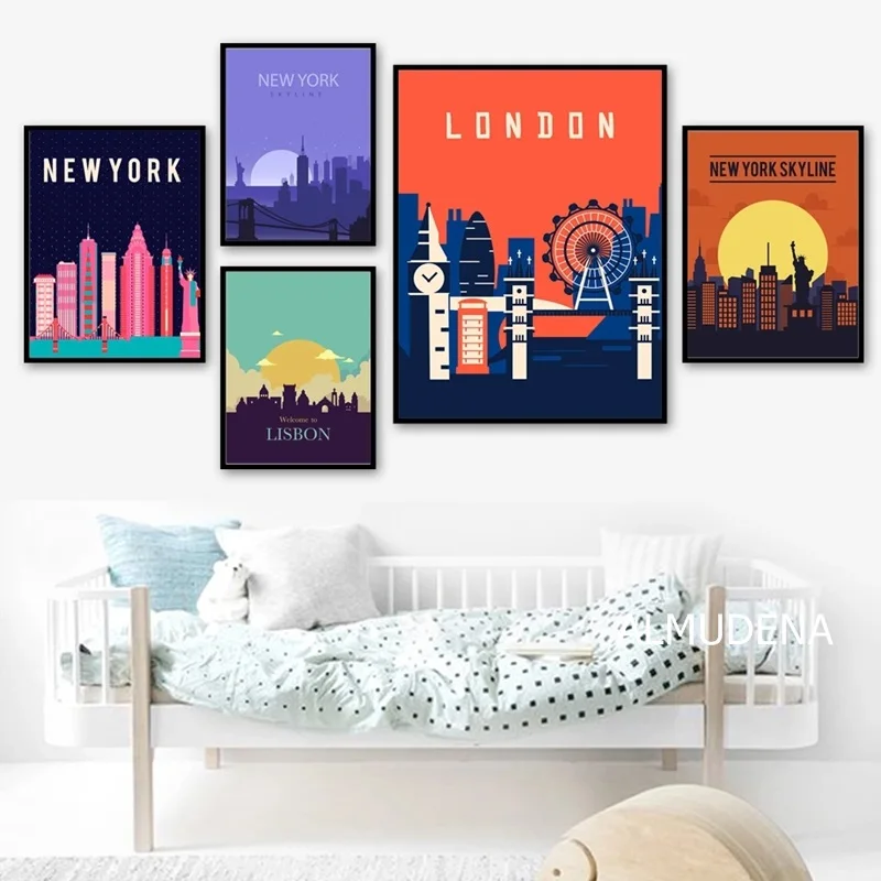 Настенная картина с изображением Нью Йорка Лондона Лиссабона настенная Картина