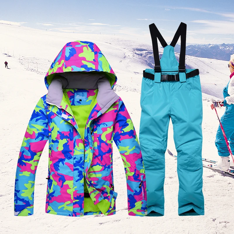 Лыжный костюм женский, куртка + штаны для сноуборда, зимняя спортивная одежда, водонепроницаемые дышащие лыжные костюмы для женщин до-30 град...