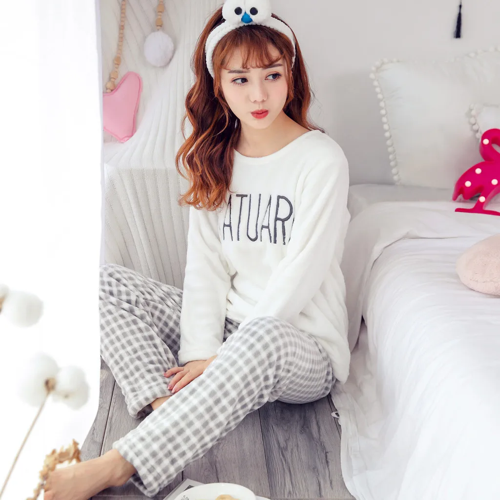 Женские Фланелевые Пижамные комплекты теплая Фланелевая пижама из плотной