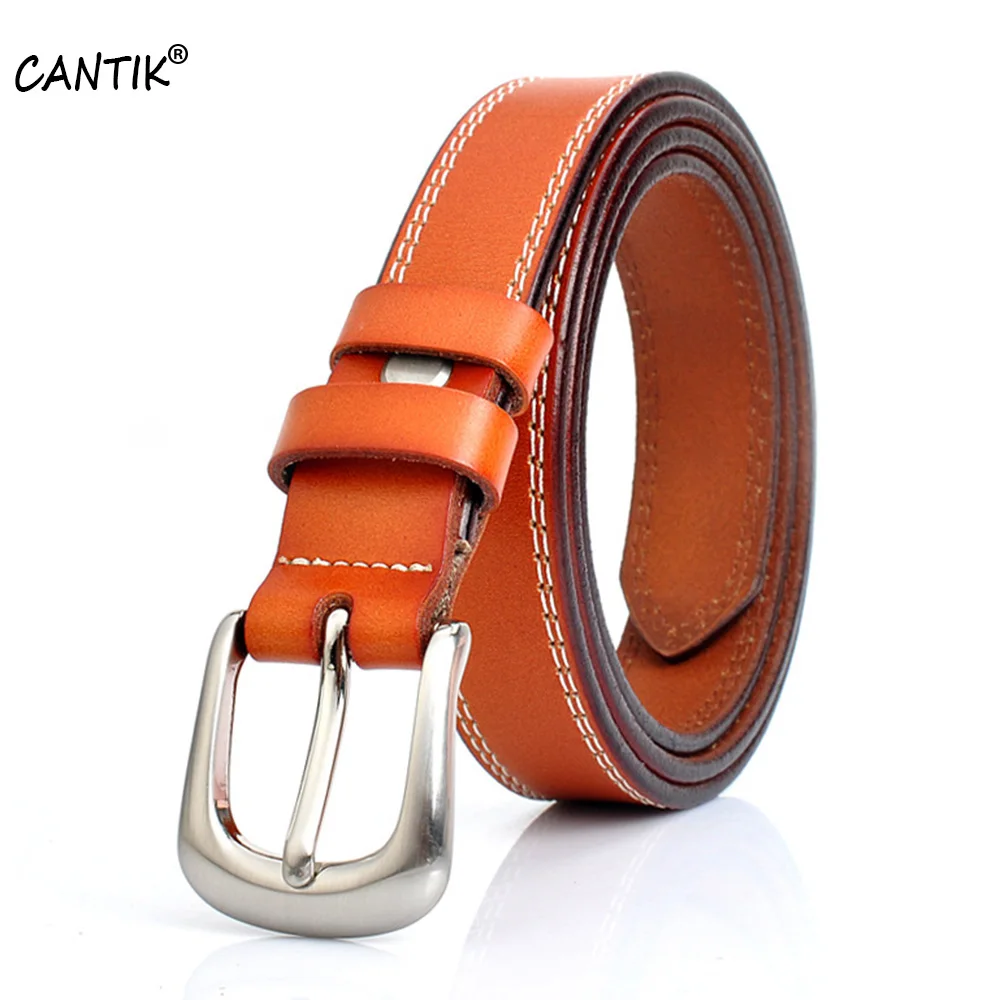 CANTIK Ladies Slim Real Genuine Leather Belts Female Retro Styles Pin Buckle Clothing Accessories for Women 2.2cm Width FCA003