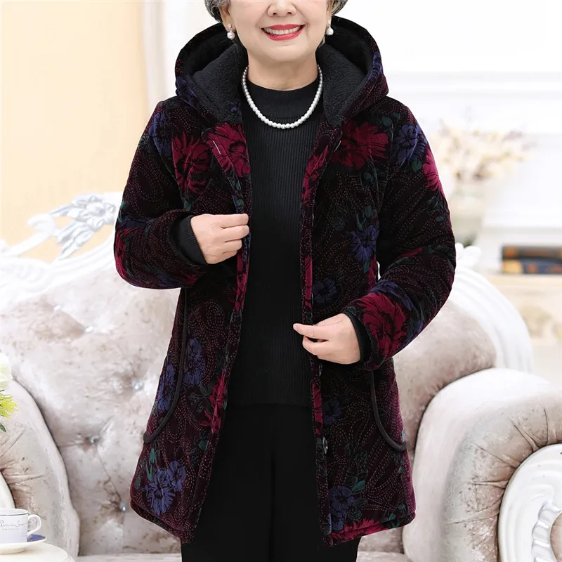 JAYCOSIN New Women Long Coat Winter Elderly Special Button Printing Design Cozy Leisure Warmr Hot Female |
