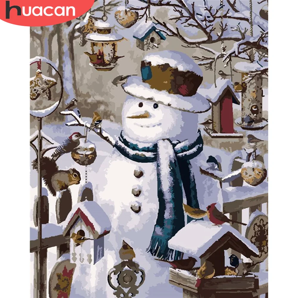 

HUACAN Раскраска по номерам рождественские DIY картинки по номерам наборы снеговика рисование на холсте Ручная роспись Картины домашний декор