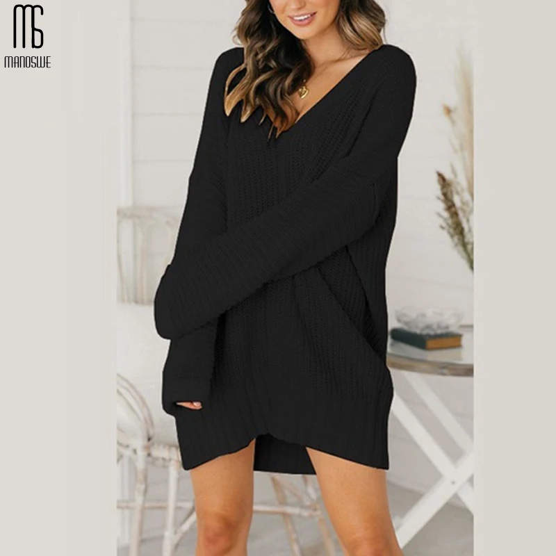 Женский вязаный пуловер Manoswe повседневный Свободный джемпер с v-образным вырезом