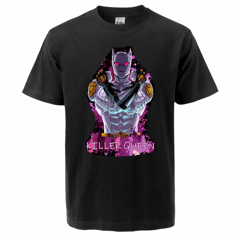 

Футболка мужская оверсайз с принтом, хлопковая рубашка с коротким рукавом и круглым вырезом, с принтом «Невероятные приключения Джоджо», «Killer Queen», лето 2021