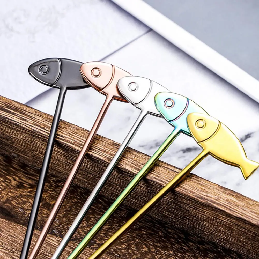 Ложка для перемешивания с изображением кота рыбы из нержавеющей стали чая молока