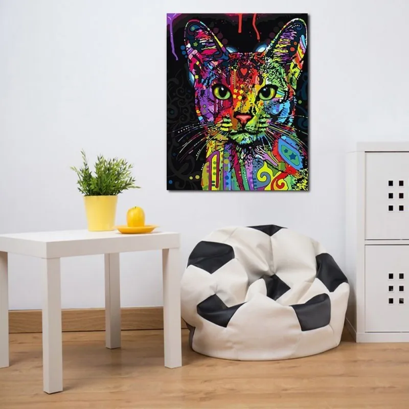 Красочная кошка DIY картина маслом бескаркасная Раскраска по номерам настенная художественная картина холст пропиленовая живопись свадебное украшение Прямая поставка
