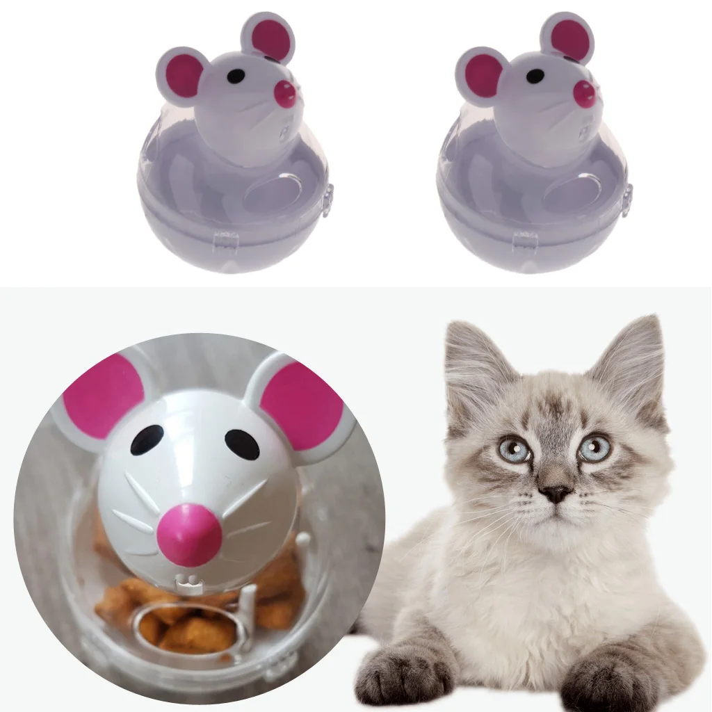 

2 Pcs Pet Cat Mouse Shaped Tease Tumbler Playing Toy Kitty Food Dispenser