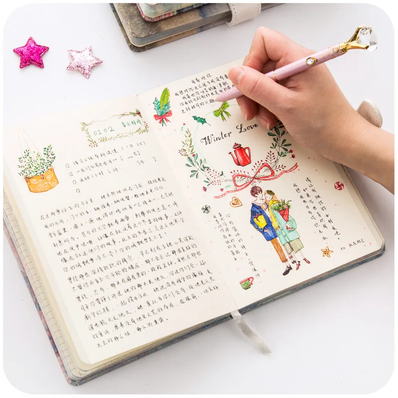 Корейский Kawaii винтажные Блокноты с цветочным рисунком журнал записная книжка еженедельник планировщик бумага для органайзера блокнот A5 повесток дня четыре внутренние страницы