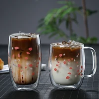 double glass with handle cup breakfast milk juice coffee cup office flower tea cups heat insulation internet celebrity cup aq277