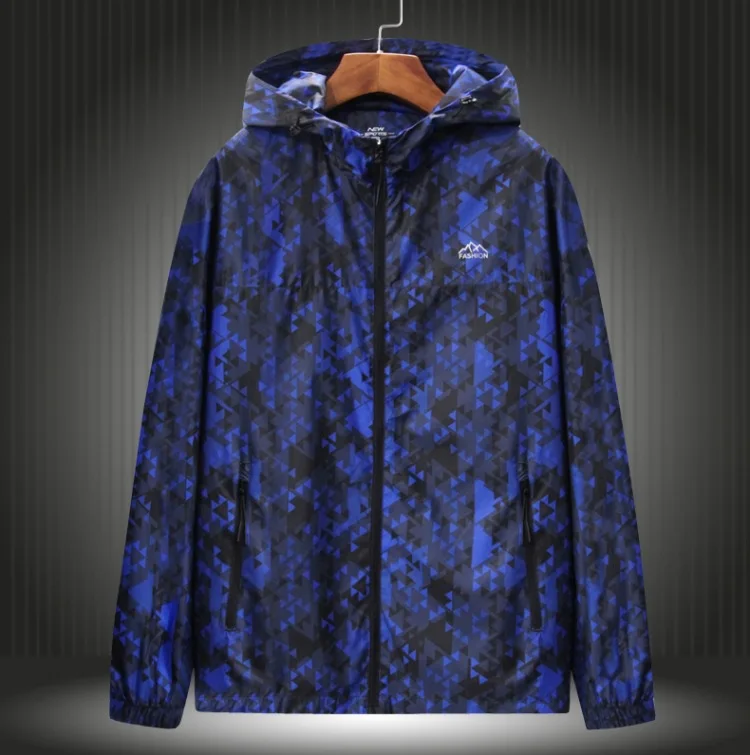 

Autumn new men's fattening plus size fashion casual print coat men's fat hooded windbreaker thin jacket men's