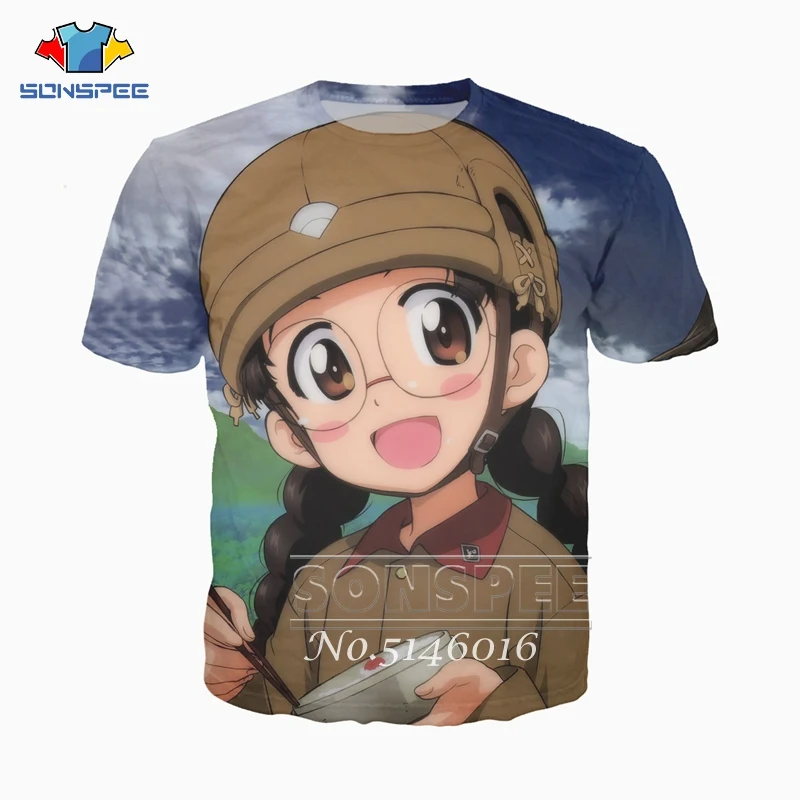 SONSPEE Summer Unisex Fashion Casual Short Sleeve Men Street wear Clothing GIRLS und PANZER 3D Print Anime Harajuku T-shirt t172 | Мужская
