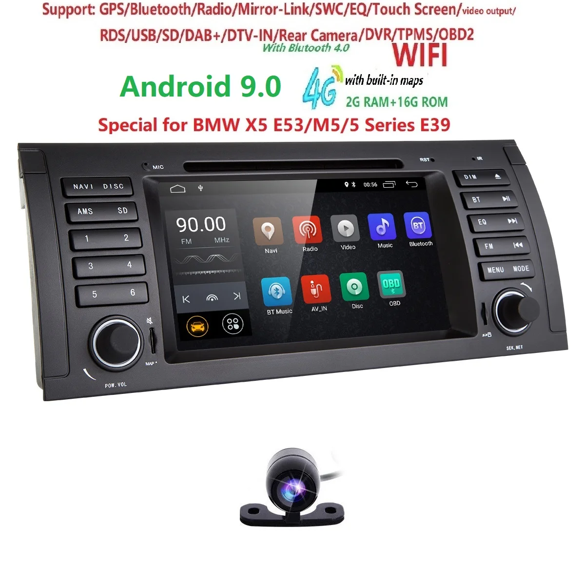 Автомобильный dvd плеер gps аудио радио для BMW 5 серии X5 E53 E39 M5 Android 9 0 1024*600