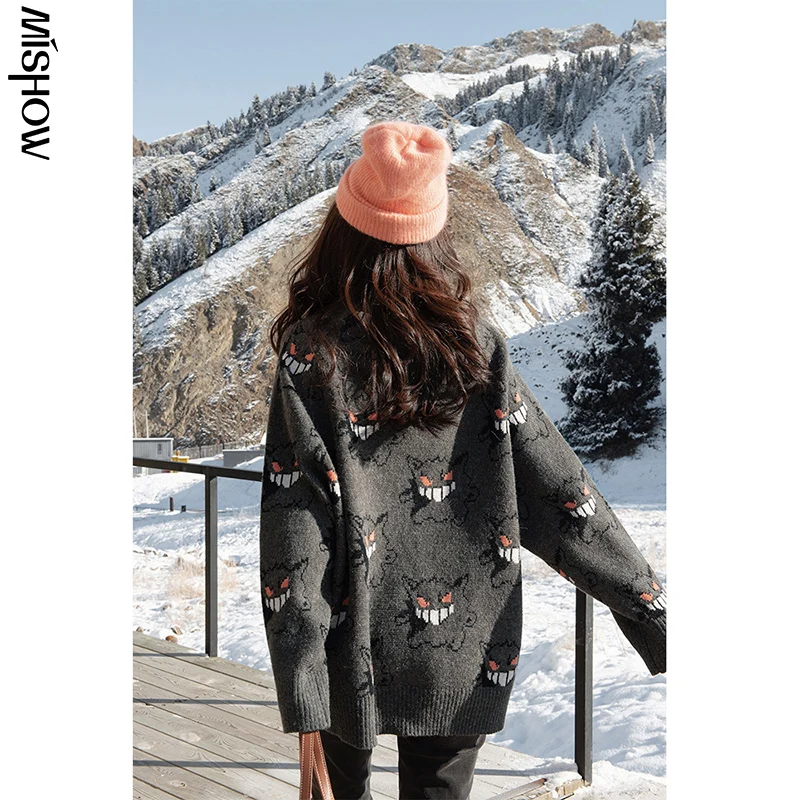 

Женский свитер с принтом в стиле ретро, Свободный теплый пуловер в винтажном стиле, зима 2020