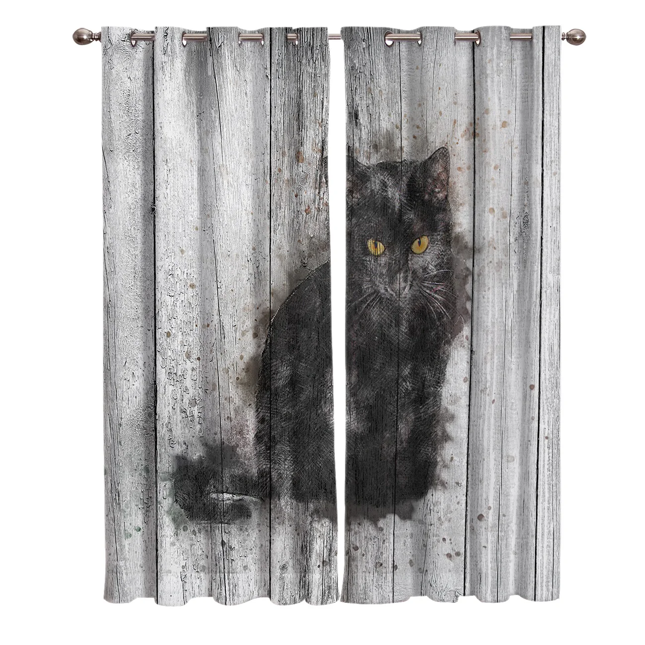 Милая кошка с акварельным стилем на деревянном текстурном фоне оконная