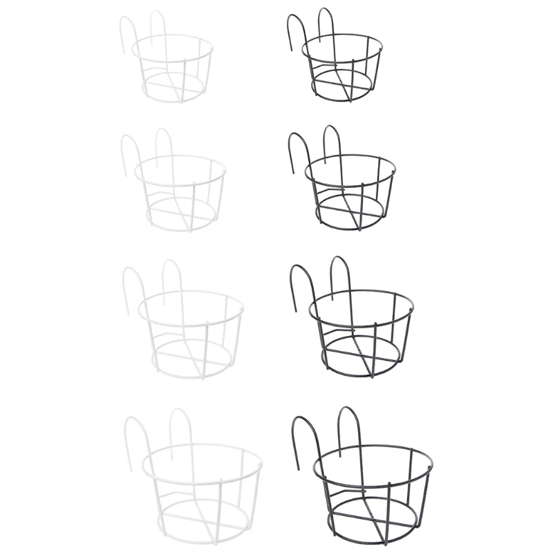 

Balcony Round Flower Pot Basket Iron Railing Fence Hanging Potted Plant Holder