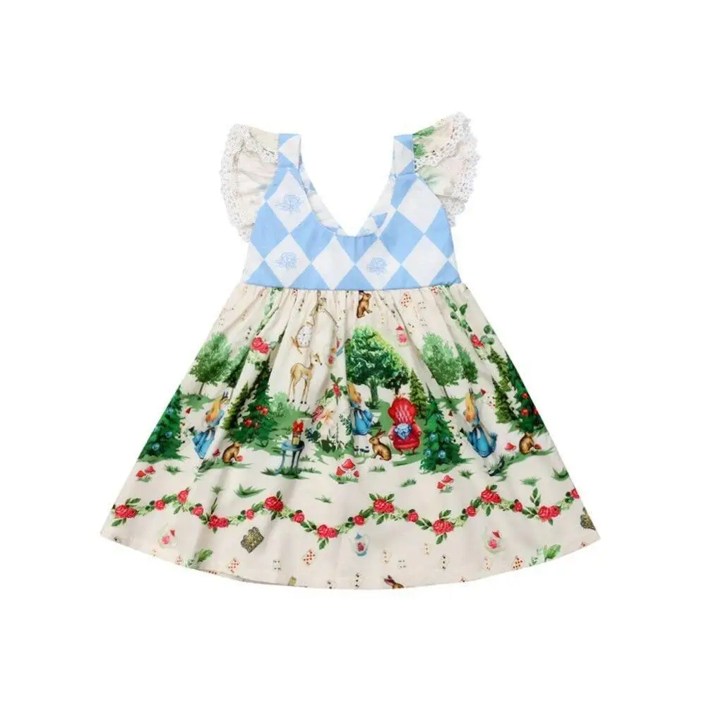 

Summer 2020 Girls Dress Girls Summer Cute Dress Fly Sleeve Patchwork Print Cartoon Cute Dress Vestidos 1T-6T