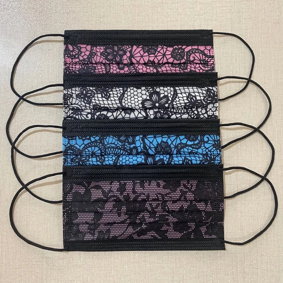 

100pcs Disposable Lace Mouth Mask Non-woven 3-layer Filter Face Mask Printed Multicolor Leopard Dust Proof Adult Mouth Masks #1