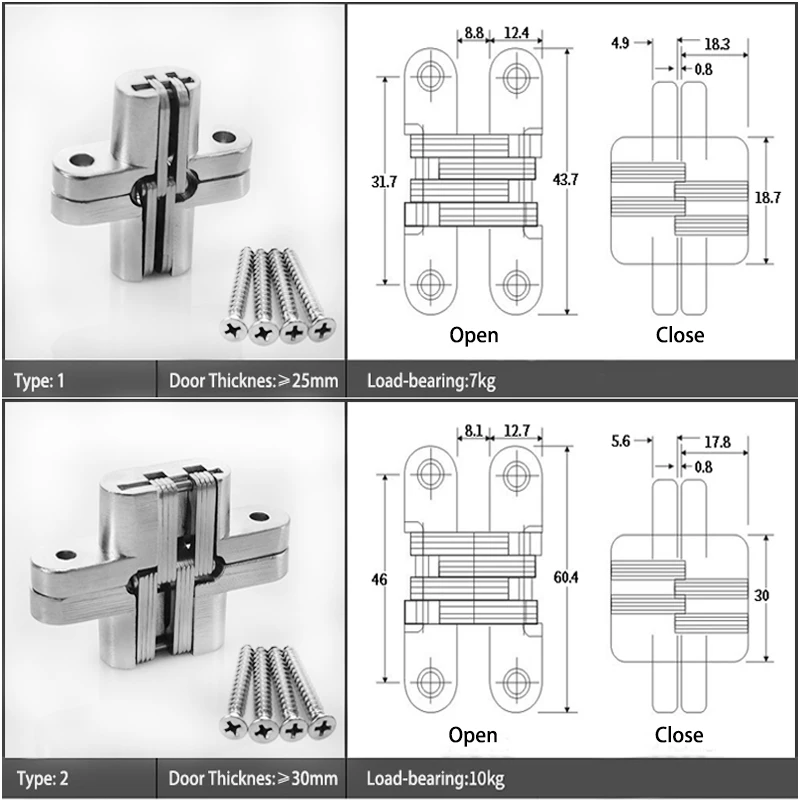 1 to 4 Pcs 304 Stainless Steel Hidden Hinges Invisible Concealed Cross Door Hinge Bearing 180Degree With Screw For Folding | Обустройство