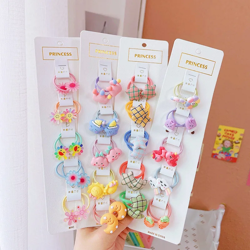 

10pcs Cute Baby Girls Elastic Hair Bands Cartoon Unicorn Rainbow Hair Gum Toddler Hair Ties Rope Rubber Scrunchies Headwear