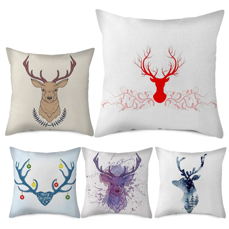 

Nanacoba Geometric Deer Cushion Cover Christmas Theme Elk Photo Throw Pillow Covers for Home Sofa Decor Linen Pillowcase 45x45cm