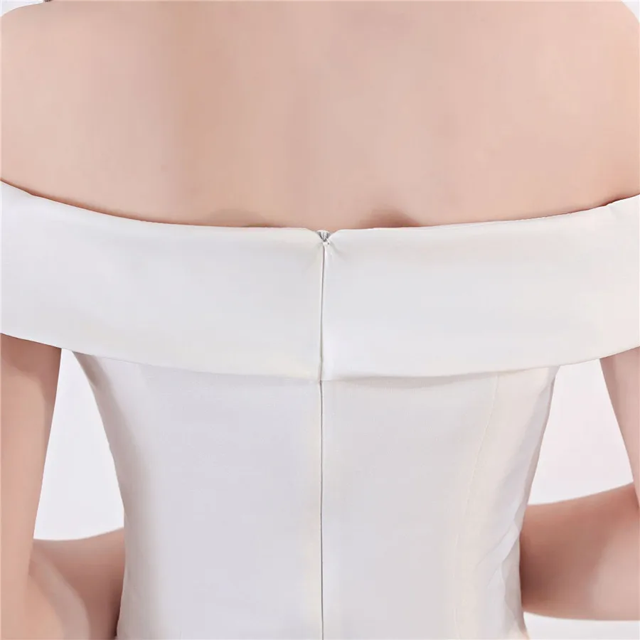 

White Prom Dress It's Yiiya DX326 Off The Shoulder Zipper Vestidos De Gala Boat Neck Asymmetrical Short Sleeve Prom Dresses 2020