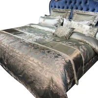 silk luxury high end brocade jacquard green embroidery bed cover ten piece set bed sheets luxury queen bedding set