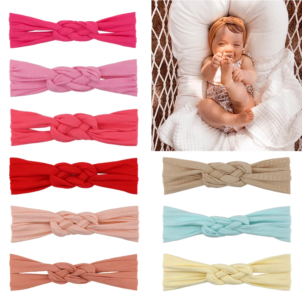 

2022 New Braided Cotton Headbands Kids Girls Children Twist Top Cross Knot Headwrap Elastic Soft Hairband Hair Accessories