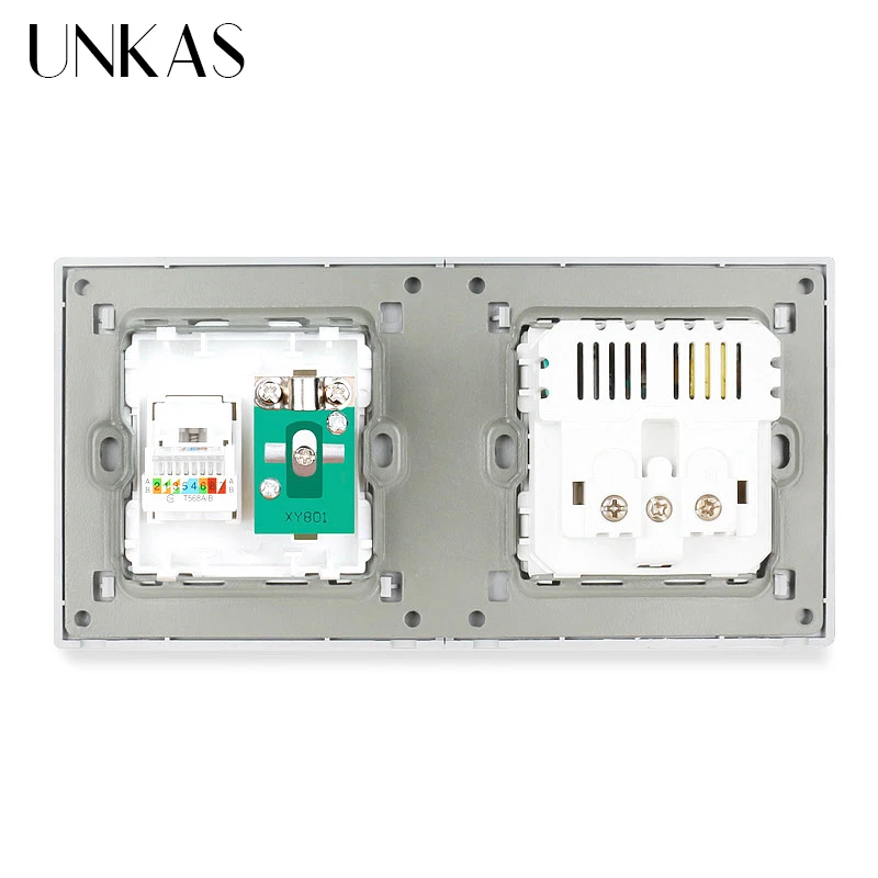 UNKAS Алюминий Панель Европейская розетка с Dual USB + RJ11 телефонное гнездо RJ45 данных