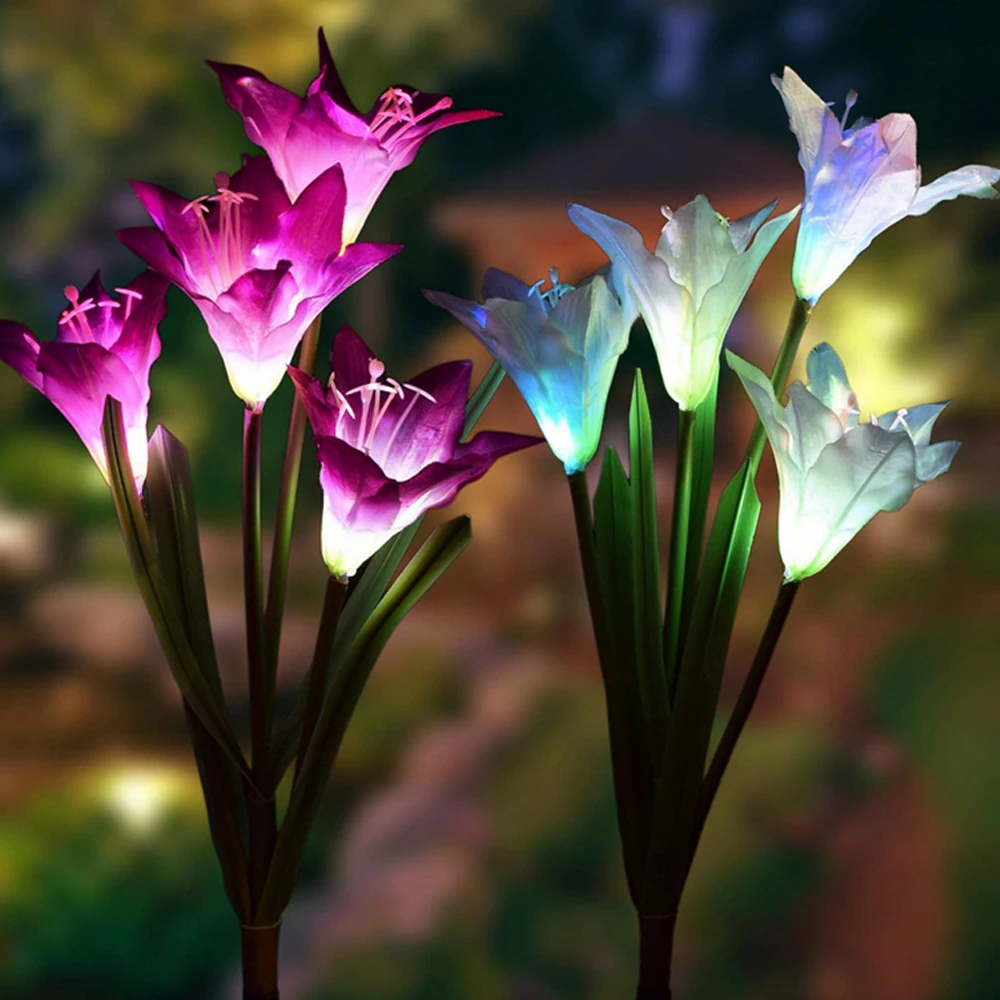 Светодиодный солнечный уличный садовый светильник лилия 7 цветов светодиодный