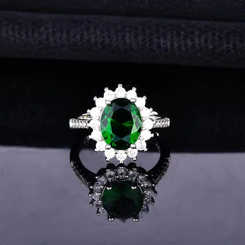

Classic Sun Flower Open Rings Inlay Oval Green Zircon Dainty S92 5 Silvery Jewelry For Women Princess Wedding Engagement Party