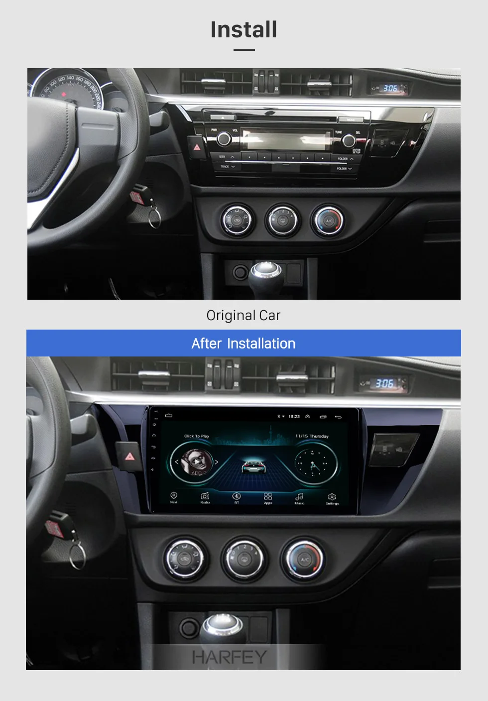 Harfey 2Din 10,1 дюймов автомобильный стерео gps Navi для Toyota Corolla 2013 Android 8,1 Радио мультимедийный плеер головное устройство wifi