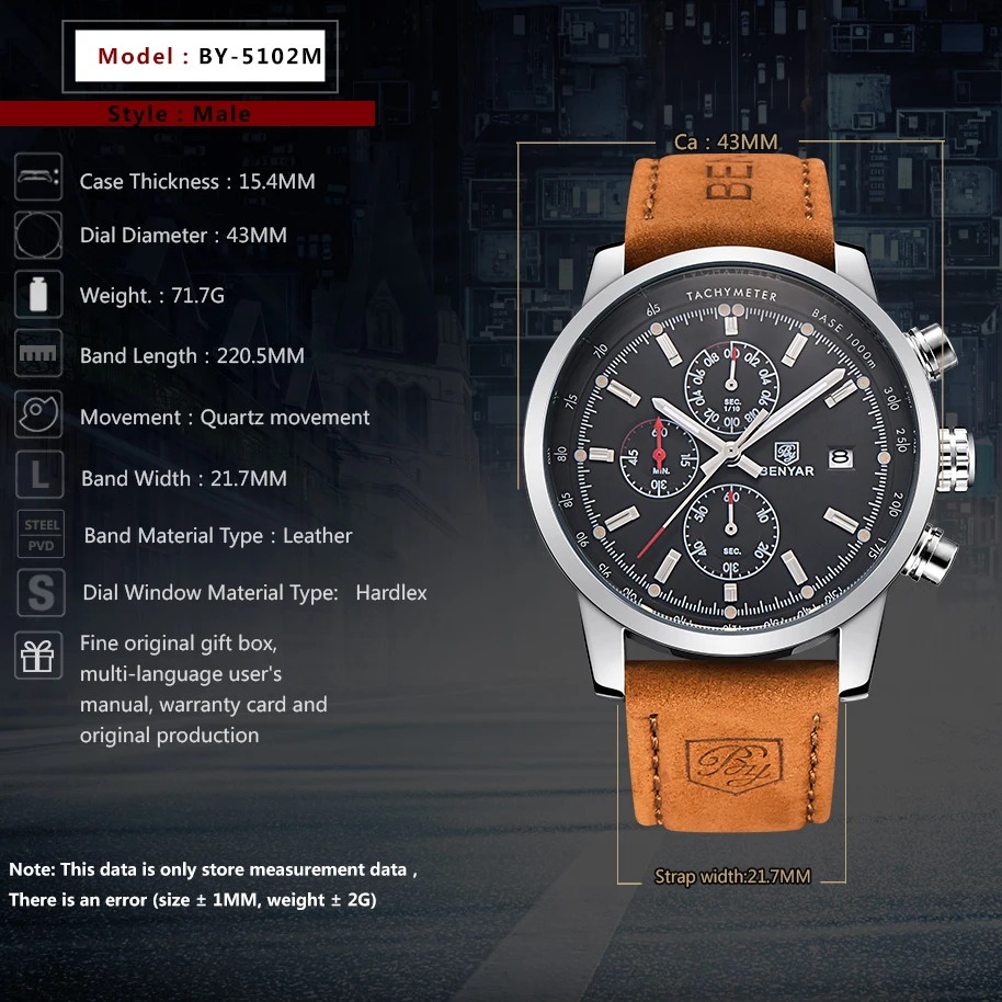 2021 новый BENYAR лучший бренд класса люкс мужские часы кварцевые водостойкие