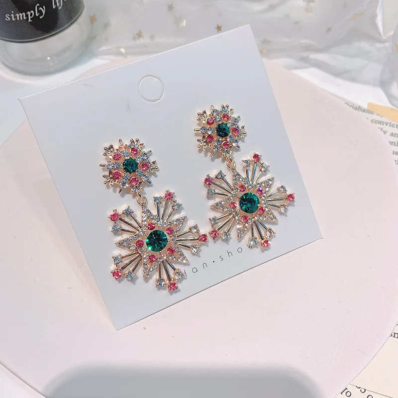 MWsonya корейские новые элегантные блестящие циркониевые Снежинки Висячие серьги