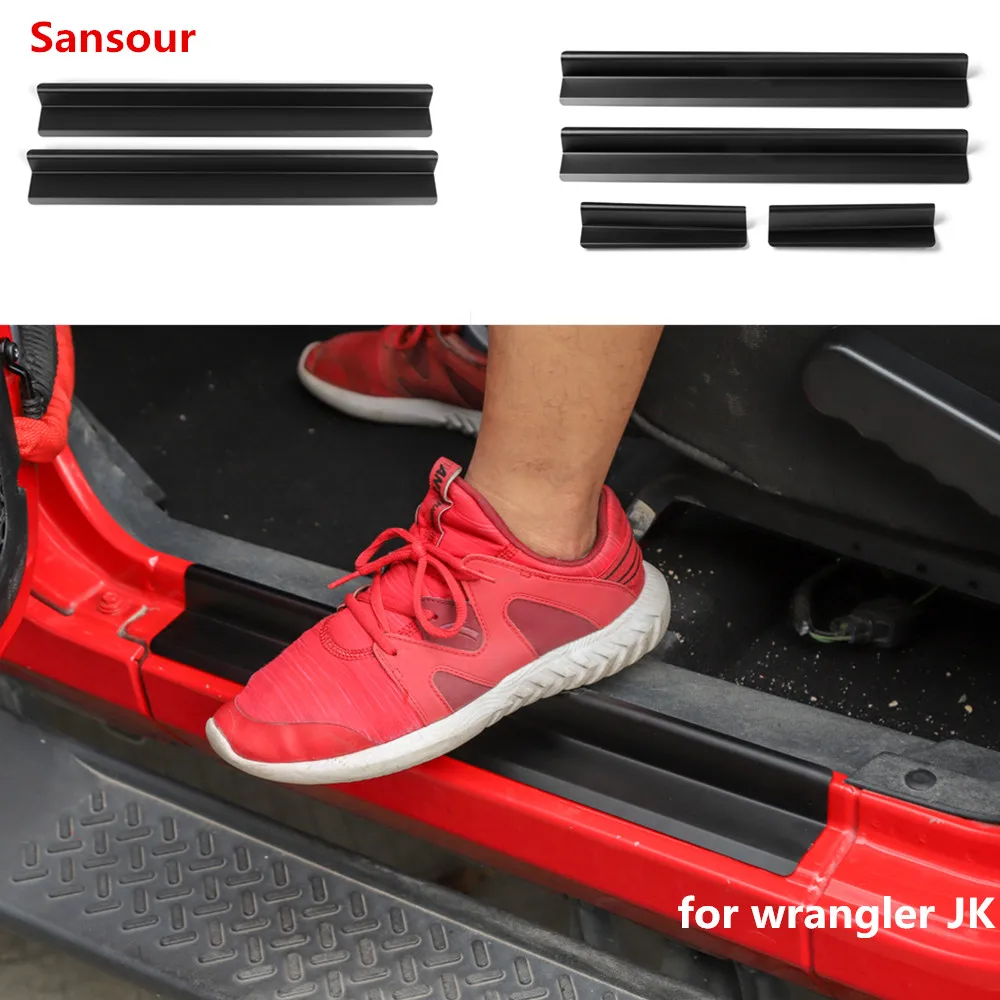 Sansour For Jeep Wrangler JK 2007 - 2017 4 Door Sill Scuff Plate Guard Heavy Duty Aluminum Door Sills Protector Stickers Trim