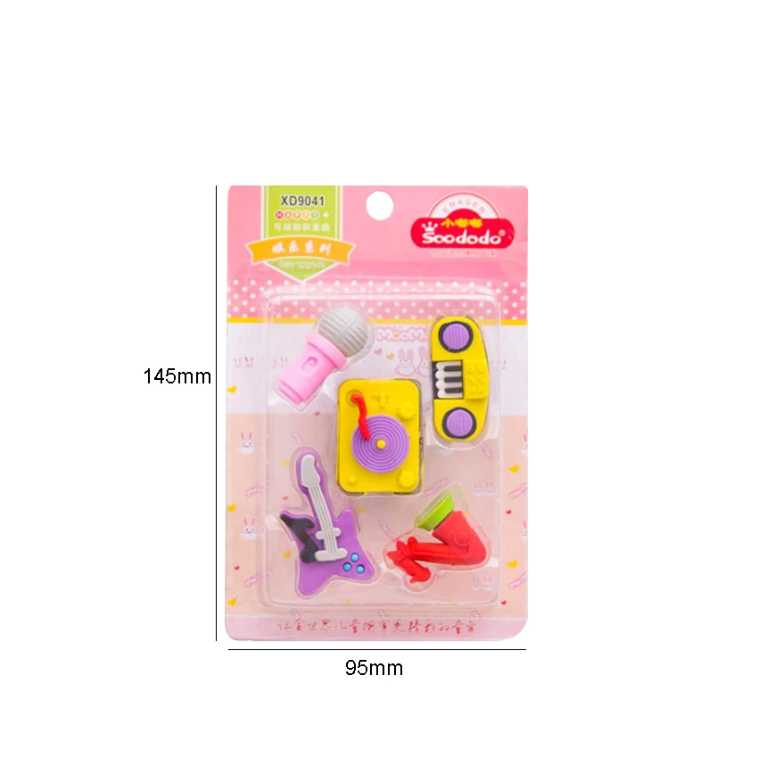 

12packs/lot Cute party music instruments series Eraser Office School Stationery Supplies Kids Writing Drawing Student Gift