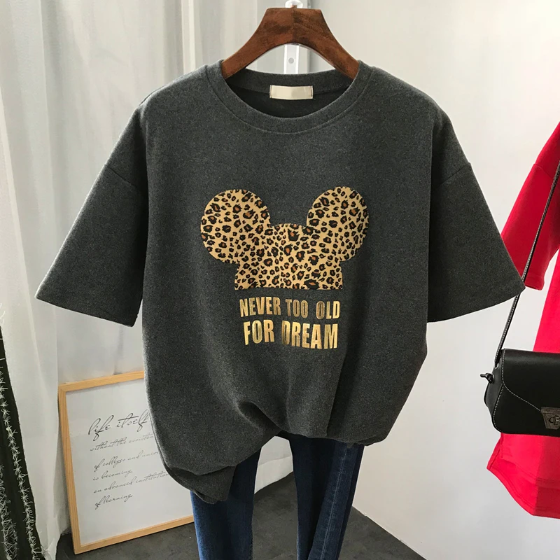 

S-XL de talla grande 22 colores verano T camisa mujeres estampado de moda de raton de dibujos animados Harajuku para mujer