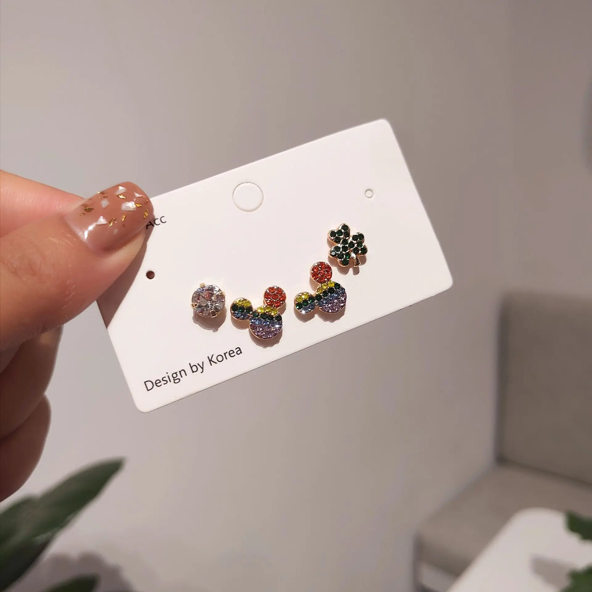 

Colourful Crystals Earrings Stud 4 Piece Set Cute Anime Mouse Lovely Jewelry For Women 2022 Trendy Cartoon Gifts Wholesale