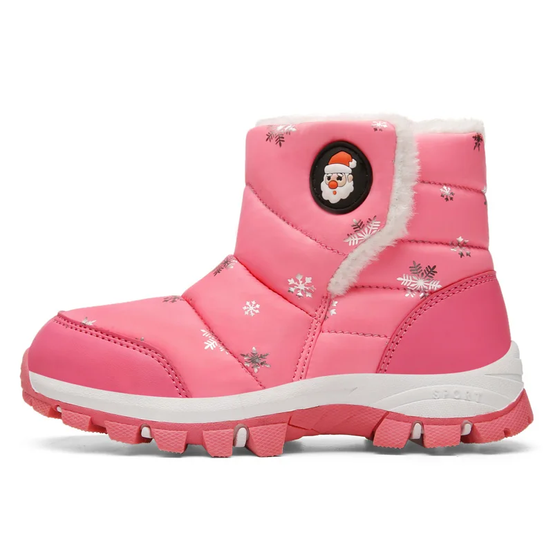 SD045Pink Рождественские детские сапоги резиновые для девочек и мальчиков зимние сапоги теплые с принтом водонепроницаемые детская спортивная обувь Меховая зимняя SD045 - Цвет: SD045Pink