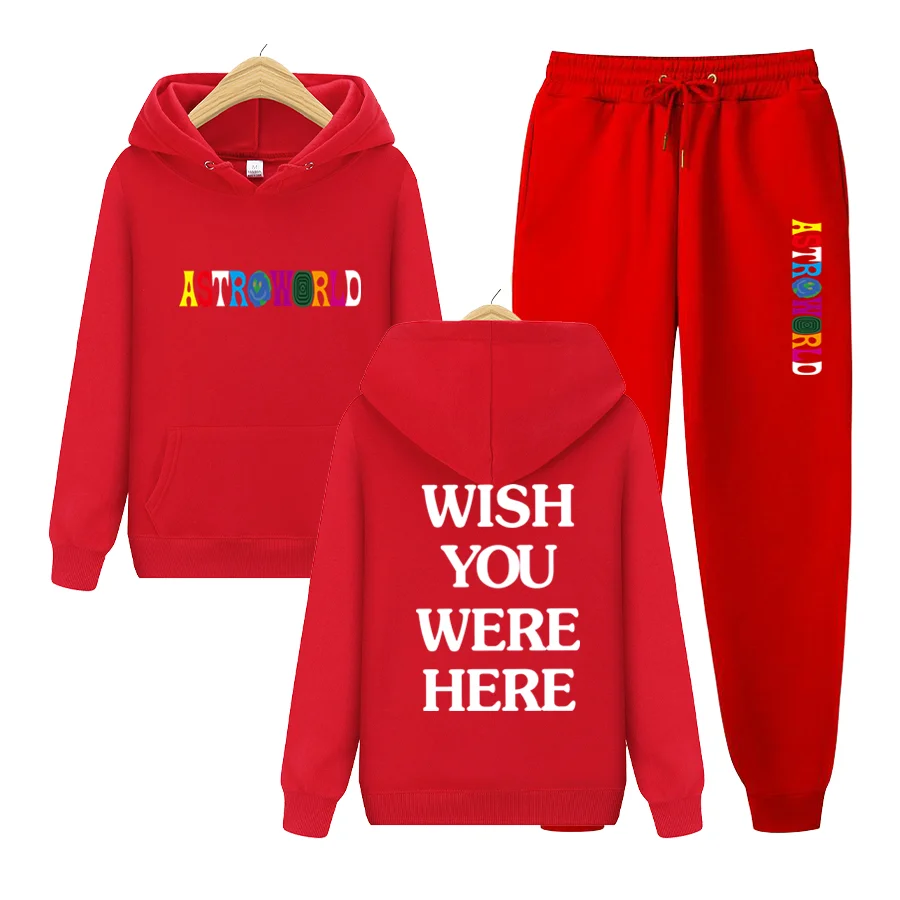 

Astroworld WISH YOU WERE HERE printed men's and women's hoodie sweatshirt + pants ladies sports suit spring autumn sportswear